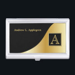 Stilvolle Monogramm in Schwarz und Gold Visitenkarten Dose<br><div class="desc">Berufliche Inhaber von Visitenkarten. ✔ HINWEIS: ÄNDERN SIE NUR DIE VORLAGEBEREICHE, DIE SIE BENÖTIGEN! 😀 Sie können den Text bei Bedarf entfernen und neu hinzufügen, was immer Sie möchten und welchen Schriftart Sie möchten. 📌 Wenn Sie weitere Anpassungen benötigen, klicken Sie bitte auf den Button "Weitere Anpassungen vornehmen" oder "Design...</div>