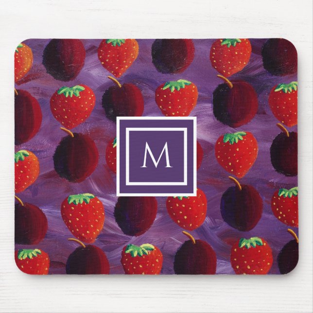 Stilvolle Monogramm-Initiale Pflaumen und Erdbeere Mousepad (Vorne)