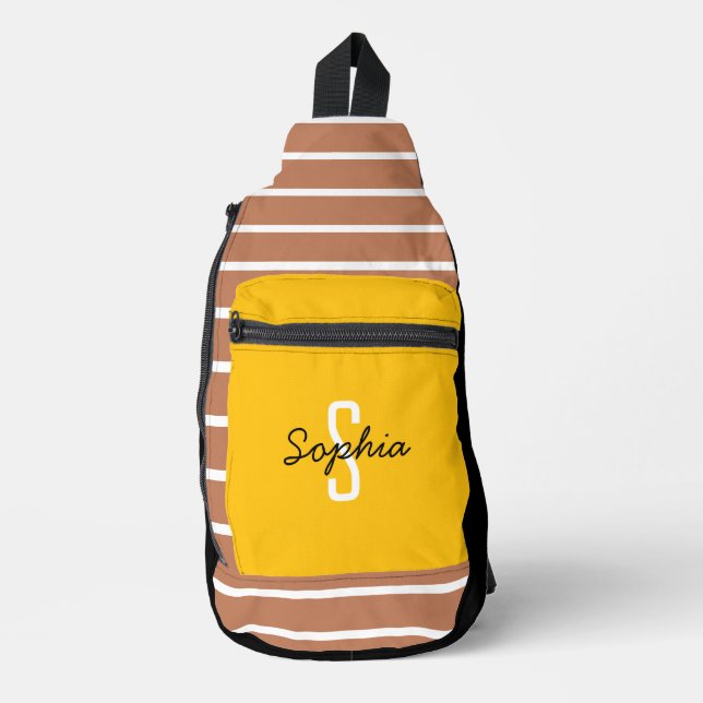 Stilvolle Monogramm Kalligraphie Name Gelbe Karame Crossbody Bag (Vorderseite)