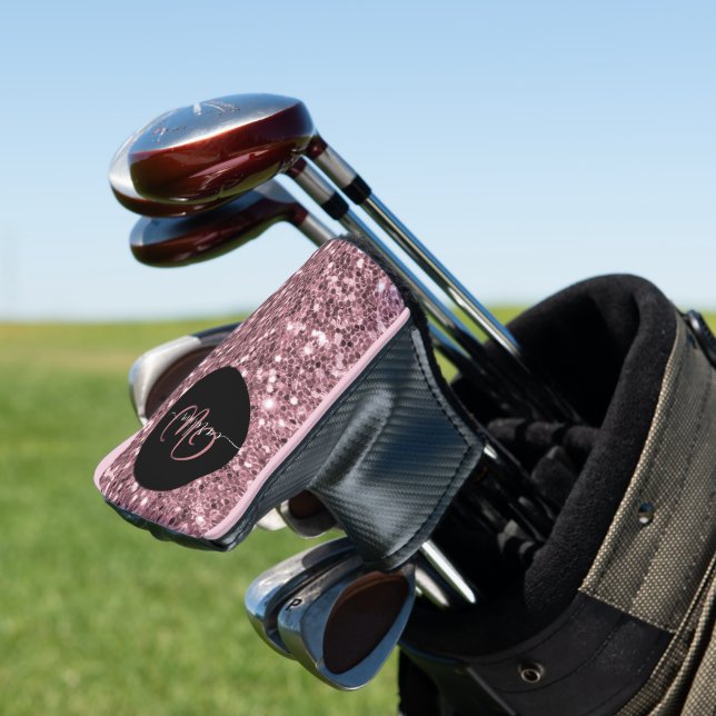 Stilvolle Monogramm Name Rose Gold Glitzer schwarz Golf Headcover (In Situ)