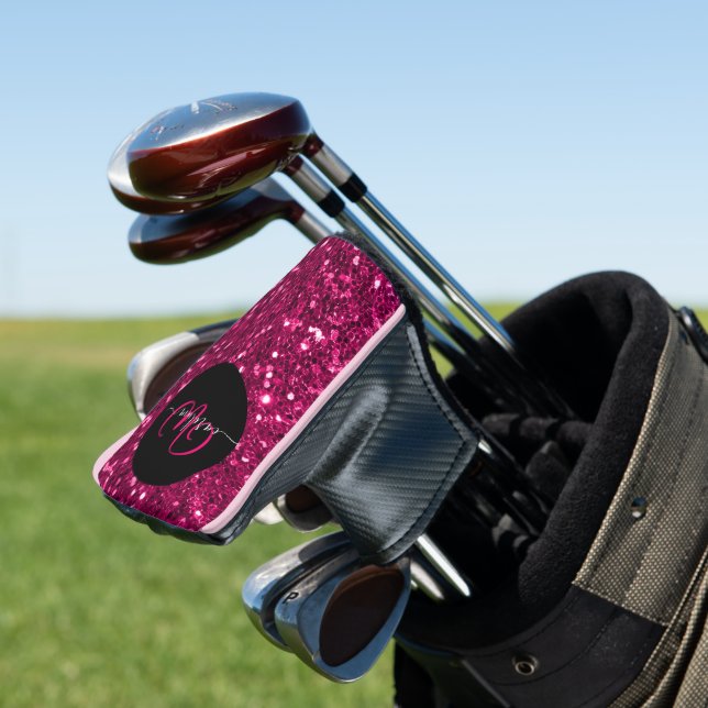 Stilvolle monogramm rosa Glitzer Name schwarz Golf Headcover (In Situ)