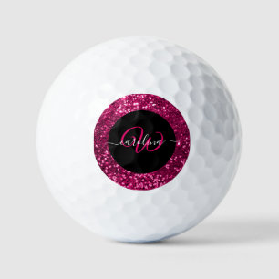 Stilvolle monogramm rosa Glitzer Name schwarz Golfball