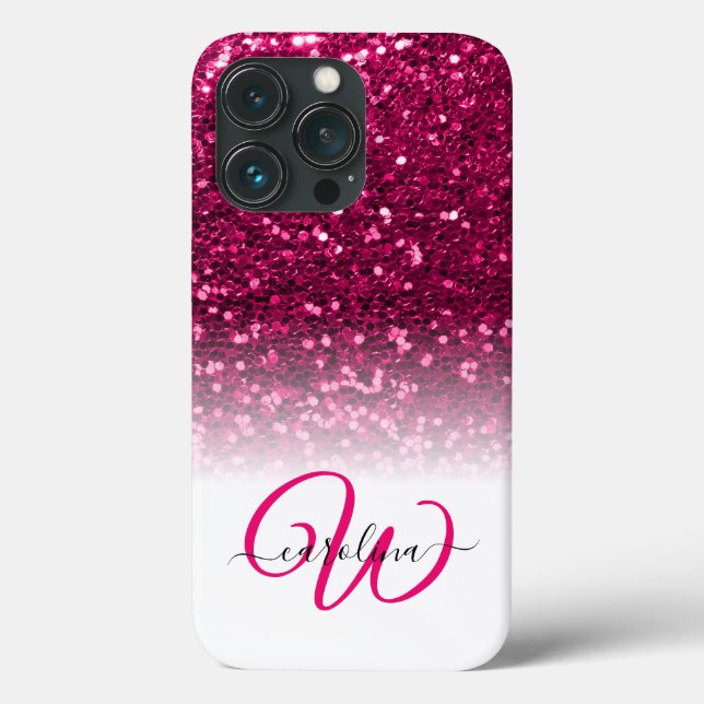 Stilvolle monogramm rosa Glitzer Name weiß Case-Mate iPhone Hülle (Rückseite)