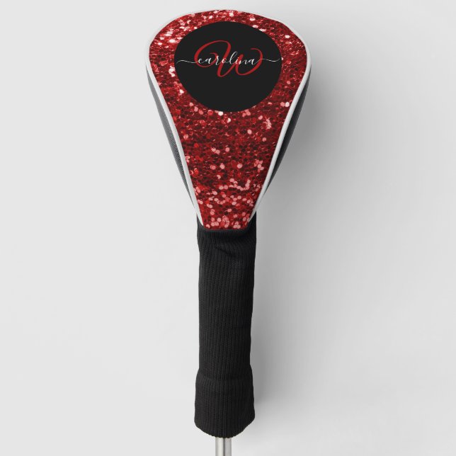 Stilvolle monogramm rote Glitzer schwarz Golf Headcover (Vorderseite)