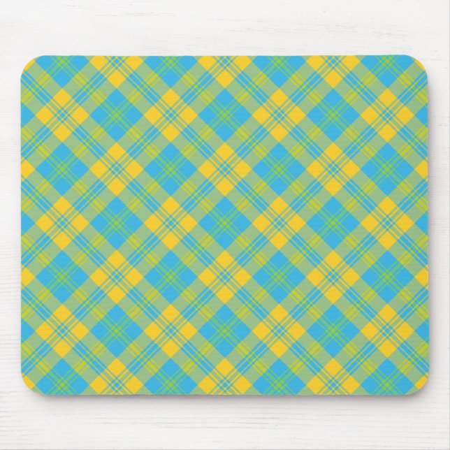 Stilvolle Mousepad: Blau, Gelb, Grün Kariert Mousepad (Vorne)