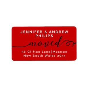Stilvolle Moving New Address Cherry Red Calligraph Adressaufkleber