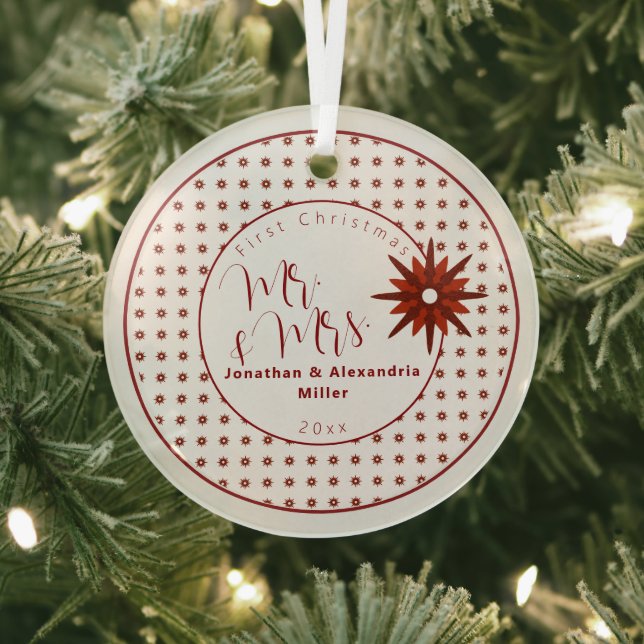 Stilvolle Mr. & Mrs. | Roter Schneeflocken Ornament Aus Glas (InSitu)