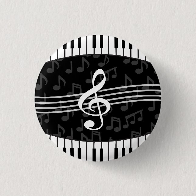Stilvolle Musiknote Treble Clef und Piano Keys Button (Vorderseite)