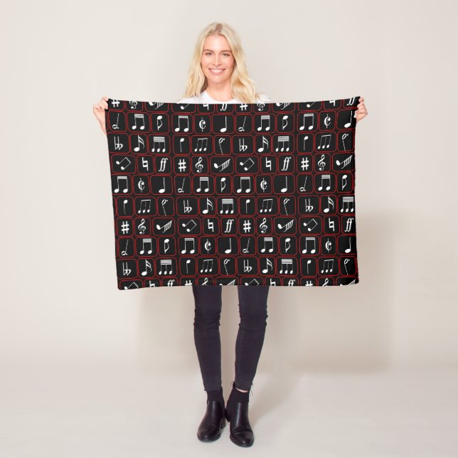 Stilvolle Musiknoten mit roten und weißen geometri Fleecedecke (Beispiel)