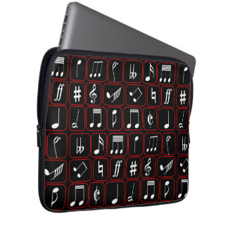 Stilvolle Musiknoten mit roten und weißen geometri Laptopschutzhülle