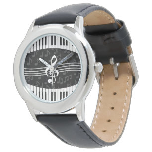 Stilvolle Musiknoten Treble Clef und Piano Keys Armbanduhr