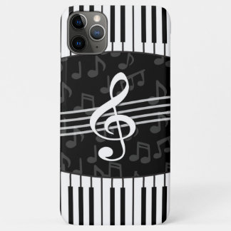 Stilvolle Musiknoten Treble Clef und Piano Keys iPhone 11 Pro Max Hülle