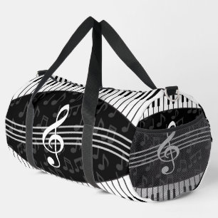 Stilvolle Musiknoten Treble Clef und Piano Keys Duffle Bag