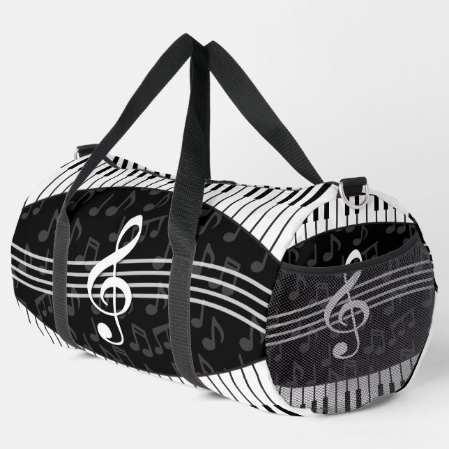 Stilvolle Musiknoten Treble Clef und Piano Keys Duffle Bag (Rechte Ecke)