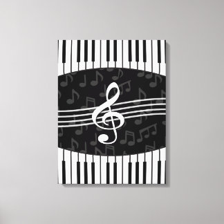 Stilvolle Musiknoten Treble Clef und Piano Keys Leinwanddruck