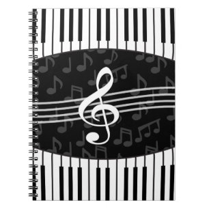 Stilvolle Musiknoten Treble Clef und Piano Keys Notizblock
