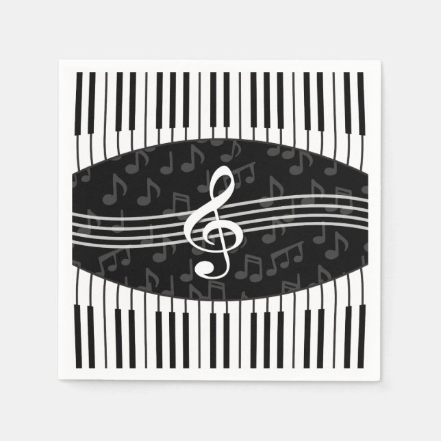 Stilvolle Musiknoten Treble Clef und Piano Keys Serviette (Vorderseite)