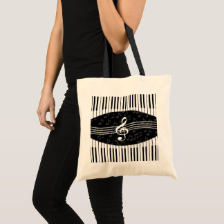 Stilvolle Musiknoten Treble Clef und Piano Keys Tragetasche
