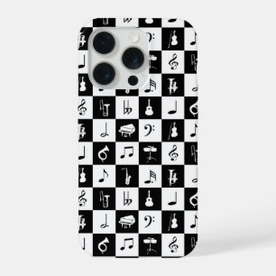 Stilvolle Musiknoten und Instrumente Schwarz-weiß iPhone 15 Pro Hülle