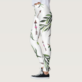 Stilvolle Natur Elegance Rosa & Grüne Blätter Pfei Leggings