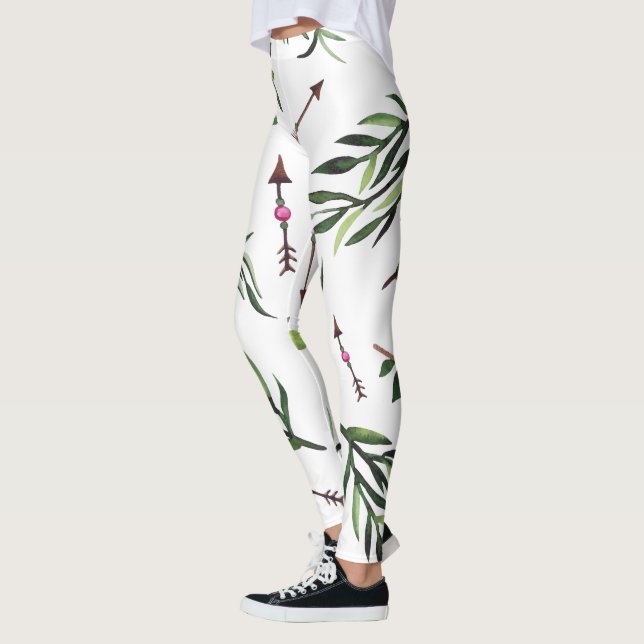 Stilvolle Natur Elegance Rosa & Grüne Blätter Pfei Leggings (Links)