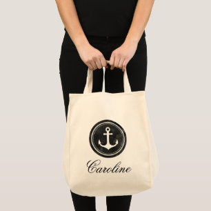 Stilvolle Nautical Black Anchor Ihr Name Tote Bag Tragetasche