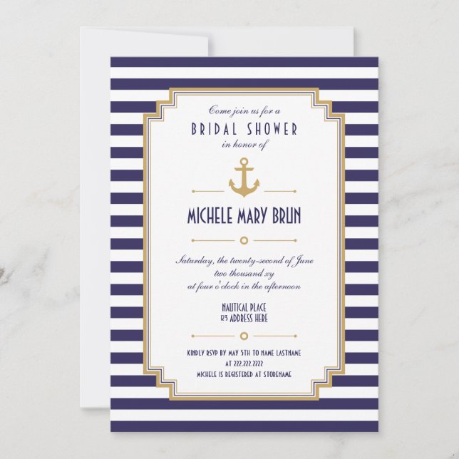 Stilvolle Nautical Bridal Dusche Einladung (Vorderseite)