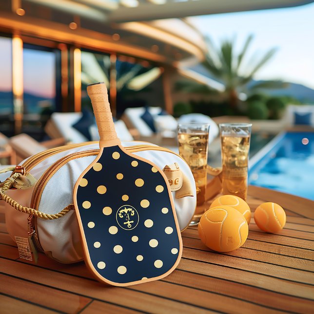 Stilvolle Nautical Navy Blue & Gold Anchor Monogra Pickleball Schläger (Chic Classic Gold and Navy Anchor Pickleball Paddle )