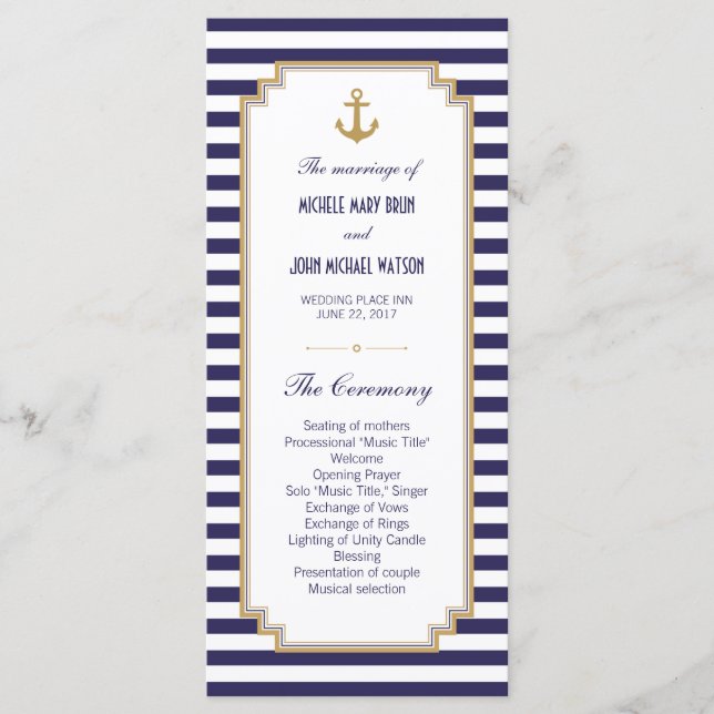 Stilvolle Nautical Wedding Program Rack Cards Programm (Vorderseite)