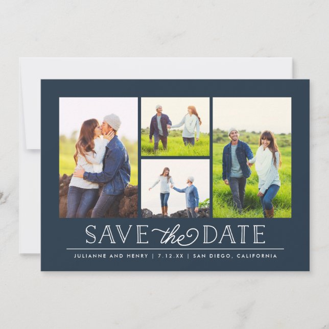Stilvolle Navy 4 Foto Save the Date (Vorderseite)