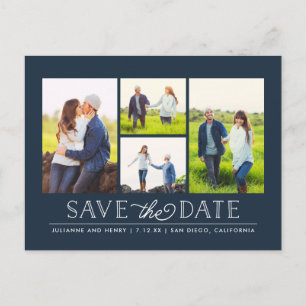 Stilvolle Navy 4 Foto Save the Date Postkarte