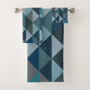 Stilvolle Navy Aquamarin Blue Modern Geometric Pat Badhandtuch Set
