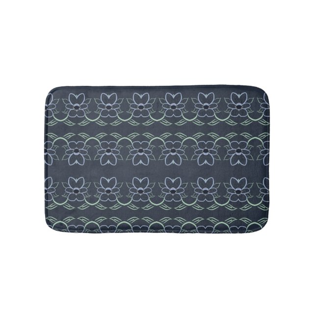 Stilvolle Navy Blue Floral Mat Badematte (Vorderseite)