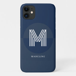Stilvolle Navy Blue Geometric Modern Monogram Case-Mate iPhone Hülle