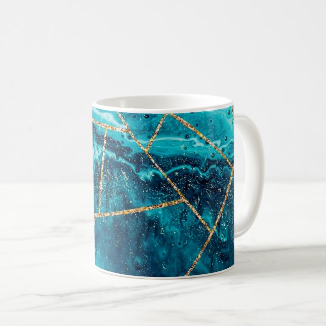 Stilvolle Navy Blue Gold Agate Geode Chic Monogram Kaffeetasse (VorderseiteRechts)