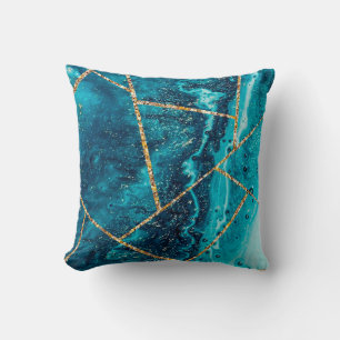 Stilvolle Navy Blue Gold Agate Geode Chic Monogram Kissen