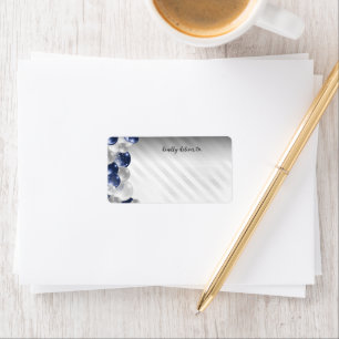 Stilvolle Navy Blue Silver Ballon Glitzer Geburtst Adressaufkleber