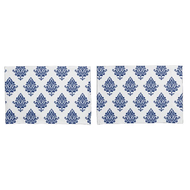 Stilvolle Navy Blue und White Damask Gemustert Kissenbezug (Vorderseite-Set)
