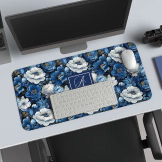 Stilvolle Navy Blumen Benutzername Blumen Schreibt Schreibtischunterlage