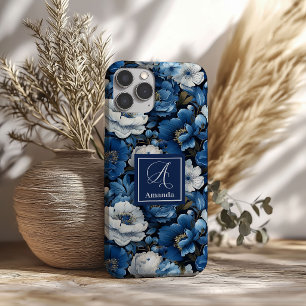 Stilvolle Navy Blumen iPhone Hülle Blaues Blumen D