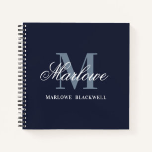 Stilvolle Navy Dusty Blue Monogram Calligraphy Notizbuch