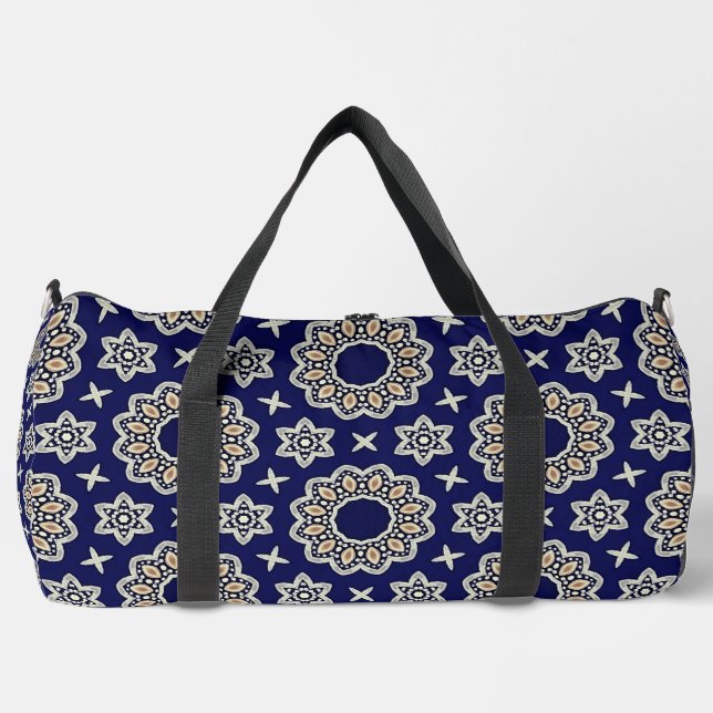 Stilvolle Navy, White & Gold Abstrakt Dot Art Duffle Bag (Vorderseite)