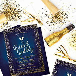 Stilvolle Navyblaue Bites & Bubbly Feiertagsfeier Folieneinladung