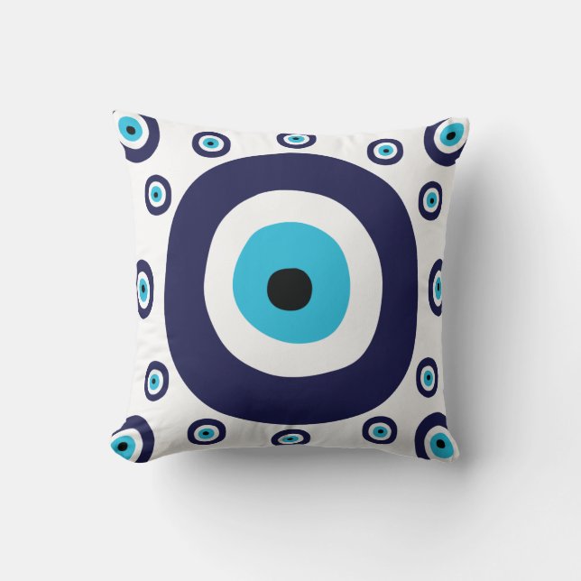 Stilvolle Nazar Navy Blue Aqua Evil Eye Lucky Char Kissen (Vorderseite)