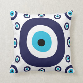 Stilvolle Nazar Navy Blue Aqua Evil Eye Lucky Char Kissen