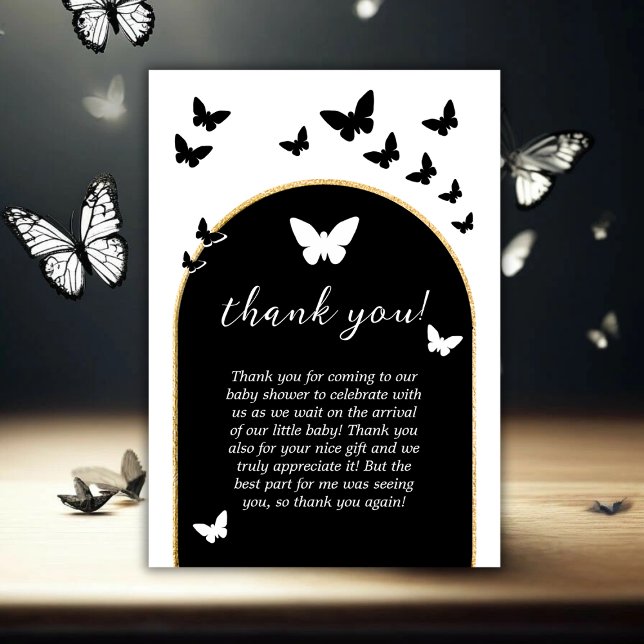 Stilvolle Neutral-Baby-Dusche für Schwarz-Weiß-Ges Dankeskarte (Stylish Black And White Gender Neutral Baby Shower Thank You Card)