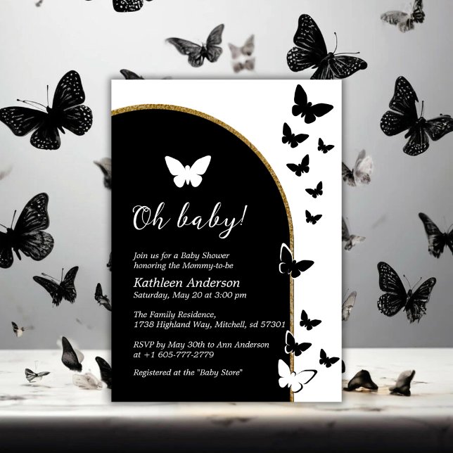 Stilvolle Neutral-Baby-Dusche für Schwarz-Weiß-Ges Einladung (Stylish Black And White Gender Neutral Baby Shower Invitation)