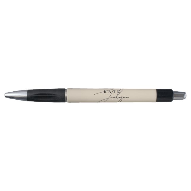 Stilvolle neutrale Beige-Signatur-Script-Monogramm Kugelschreiber (Vorderseite)