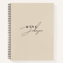 Stilvolle neutrale Beige-Signatur-Script-Monogramm Notizbuch
