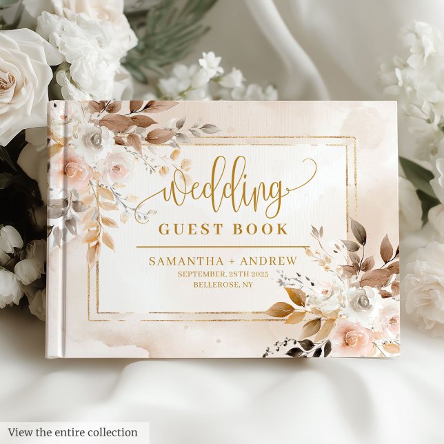 Stilvolle neutrale Tones Gold Boho Wedding Gästebu Gästebuch (Stylish Neutral Tones Gold Boho Wedding Guest Book)
